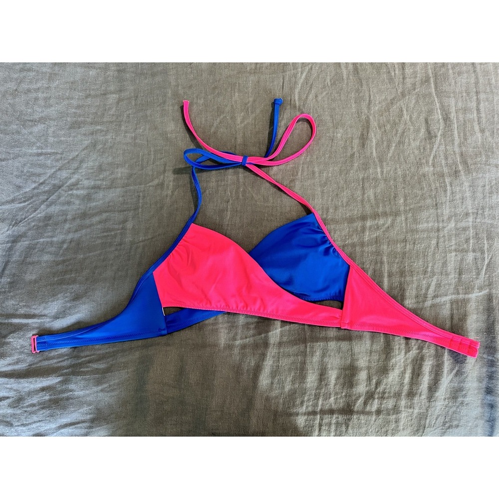 Pink Victoria's Secret‎ Halter Neck Bikini Top S Pink Blue Cutout Colorblock